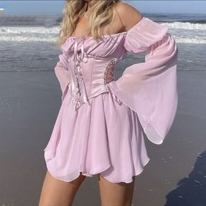 NWT Pink Summer Bohemian Corset Mini Dress S: Small-Medium
